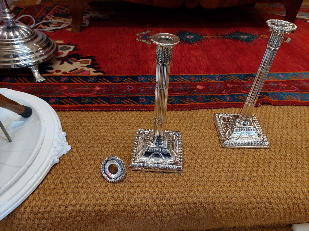 Pair of Edwardian Adam Revival Silver-Plated Candlesticks View VII