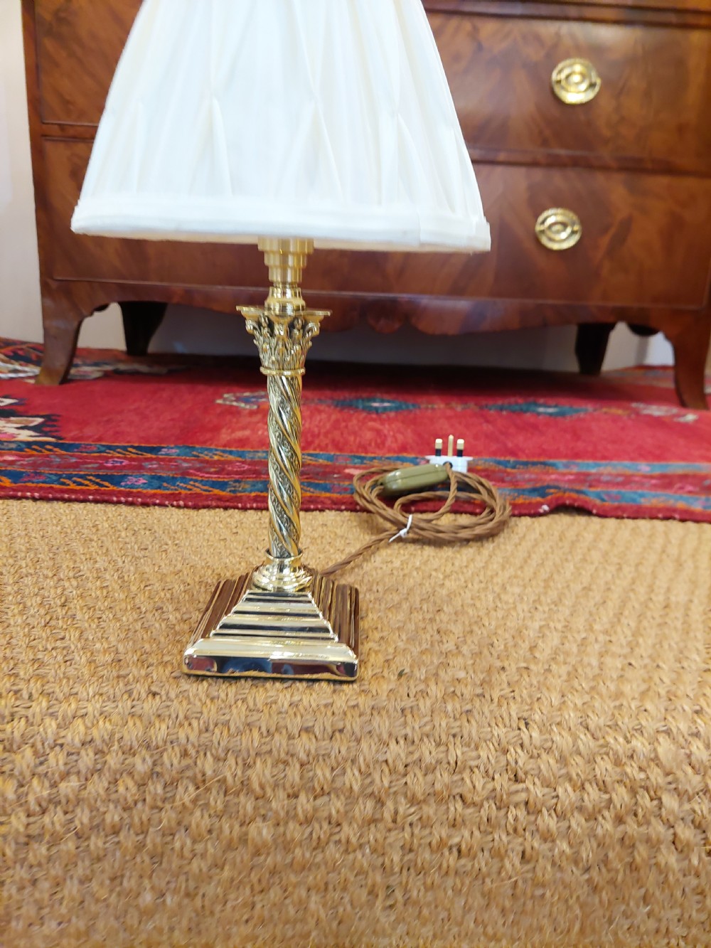 Edwardian Brass Twisted Corinthian Column Table Lamp  View III