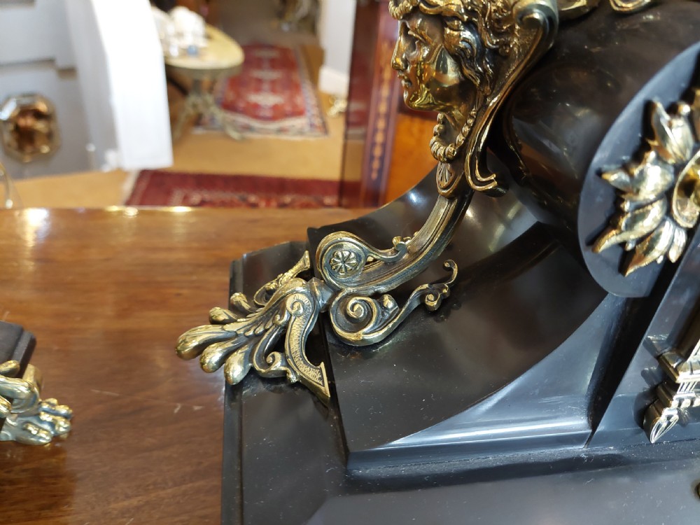 French Empire Slate and Ormalu Garniture Clock Set View IX