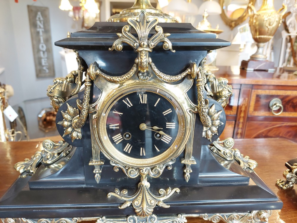 French Empire Slate and Ormalu Garniture Clock Set View XI