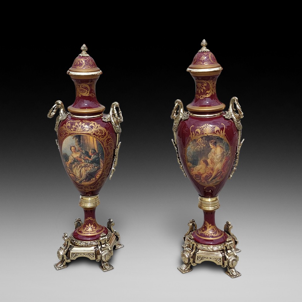 Pair of Early 20thC Limoges Urn Vases