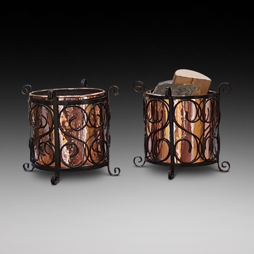 Pair of Arts and Crafts Copper and Cast Iron Planters