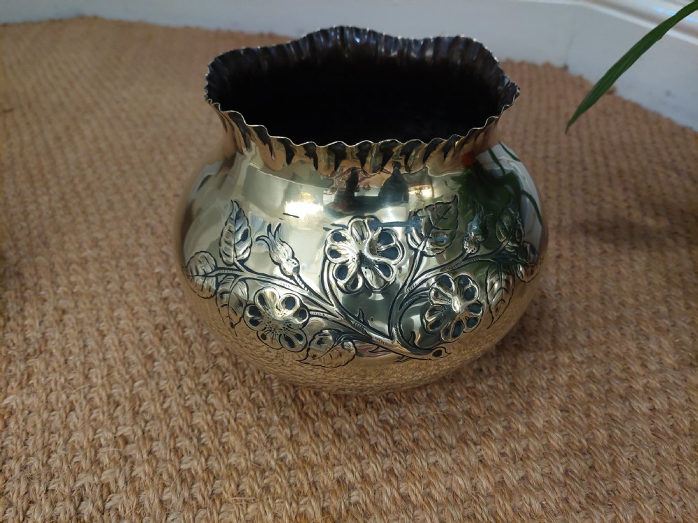 Victorian Floral Embossed Brass Planter View IV