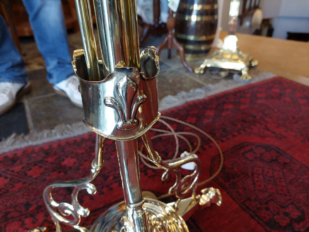 Art Nouveau Brass Adjustable Standard Oil Lamp View VI