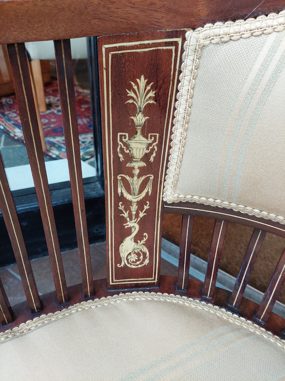 Late Victorian Sheraton Revival mahogany and inlaid tub chair View II