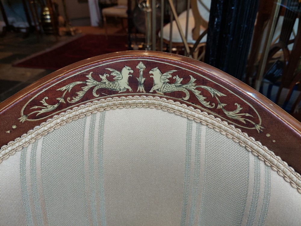 Late Victorian Sheraton Revival mahogany and inlaid tub chair View III