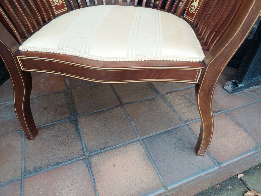 Late Victorian Sheraton Revival mahogany and inlaid tub chair View IV