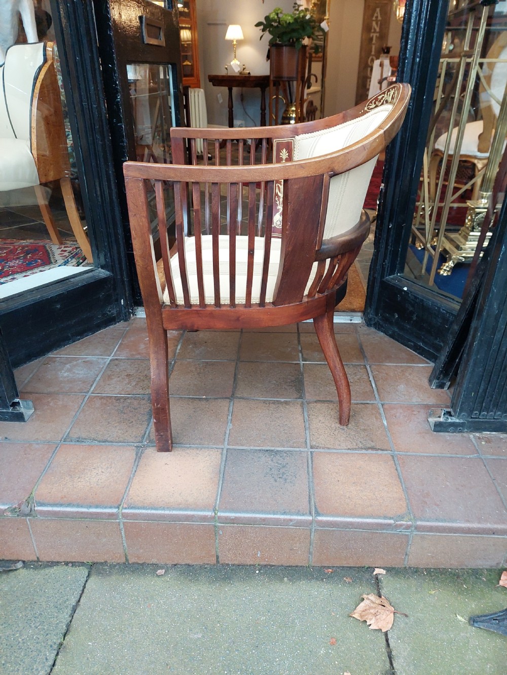 Late Victorian Sheraton Revival mahogany and inlaid tub chair View V