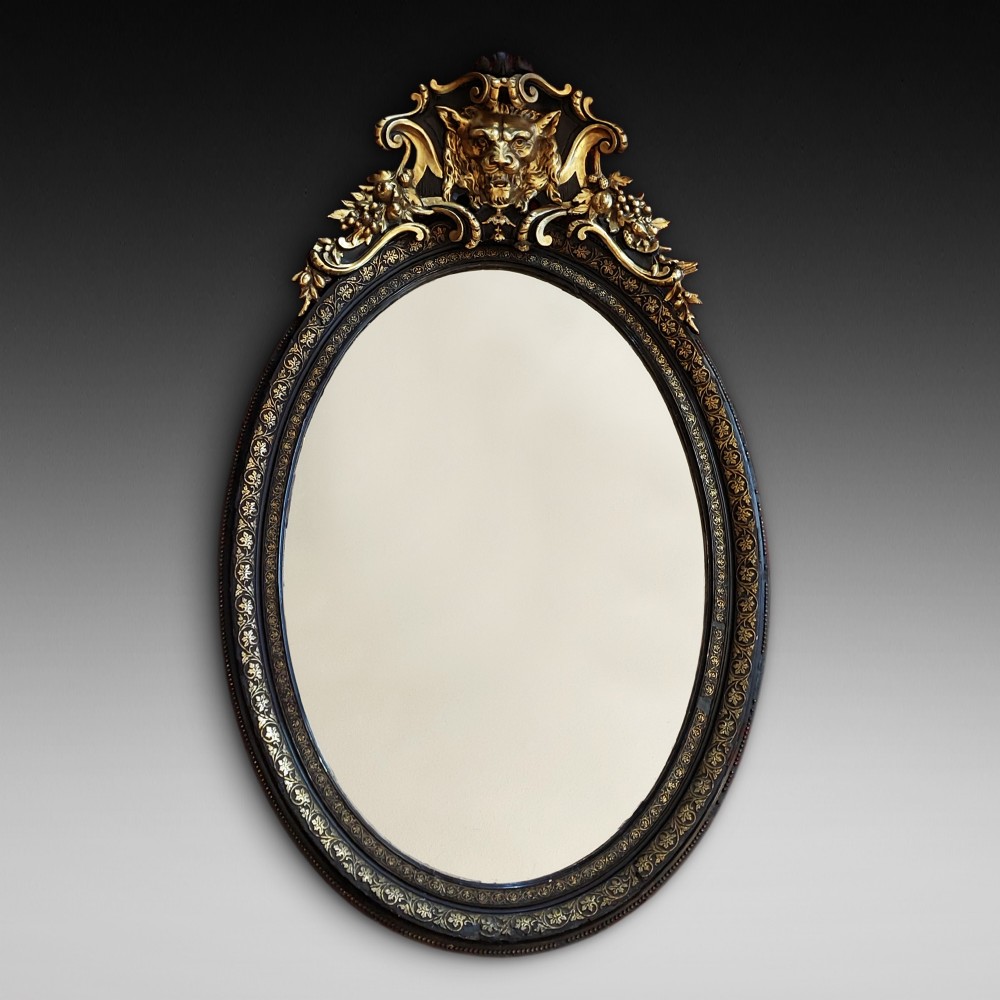 19thC Ebonised, Giltwood and Gesso Wall Mirror