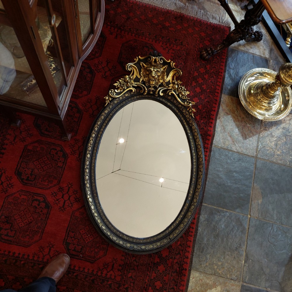 19thC Ebonised, Giltwood and Gesso Wall Mirror View II