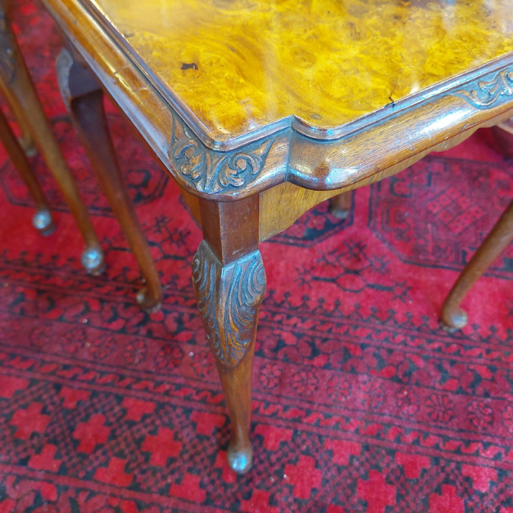 Early 20thC Nest of Three Black Burr Walnut Tables View III