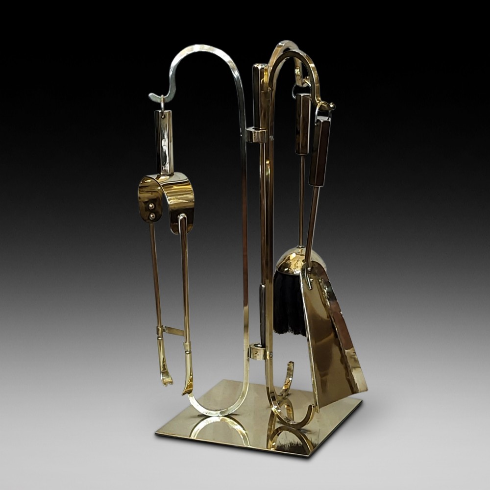Art Deco Brass Companion Fireside Tidy Set