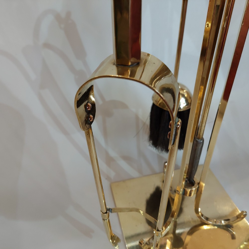 Art Deco Brass Companion Fireside Tidy Set View IV
