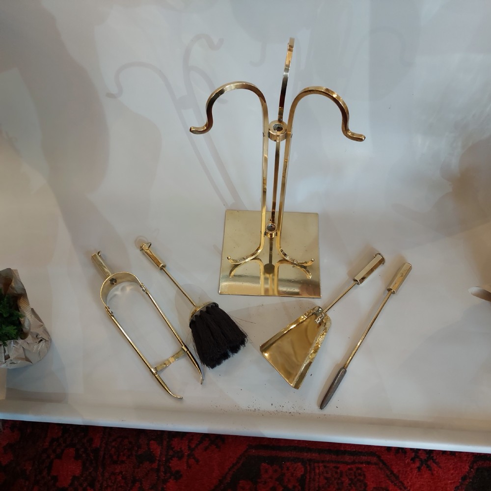 Art Deco Brass Companion Fireside Tidy Set View V