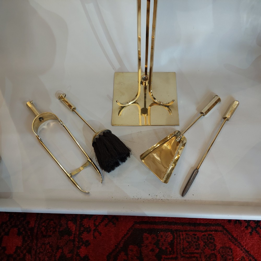 Art Deco Brass Companion Fireside Tidy Set View VI