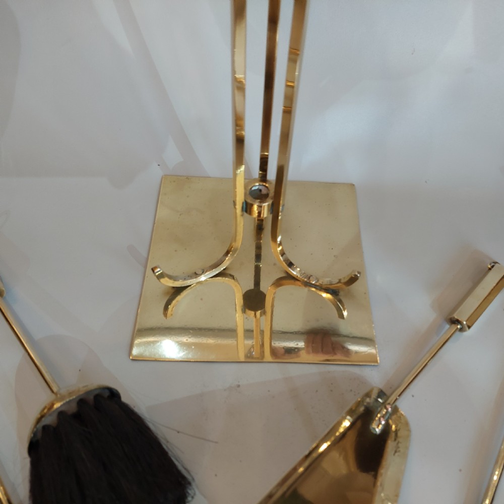 Art Deco Brass Companion Fireside Tidy Set View VII