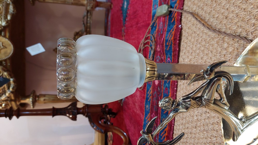 Art Deco Gilded Bronze Figural Lady and Doves Table Lamp View VI