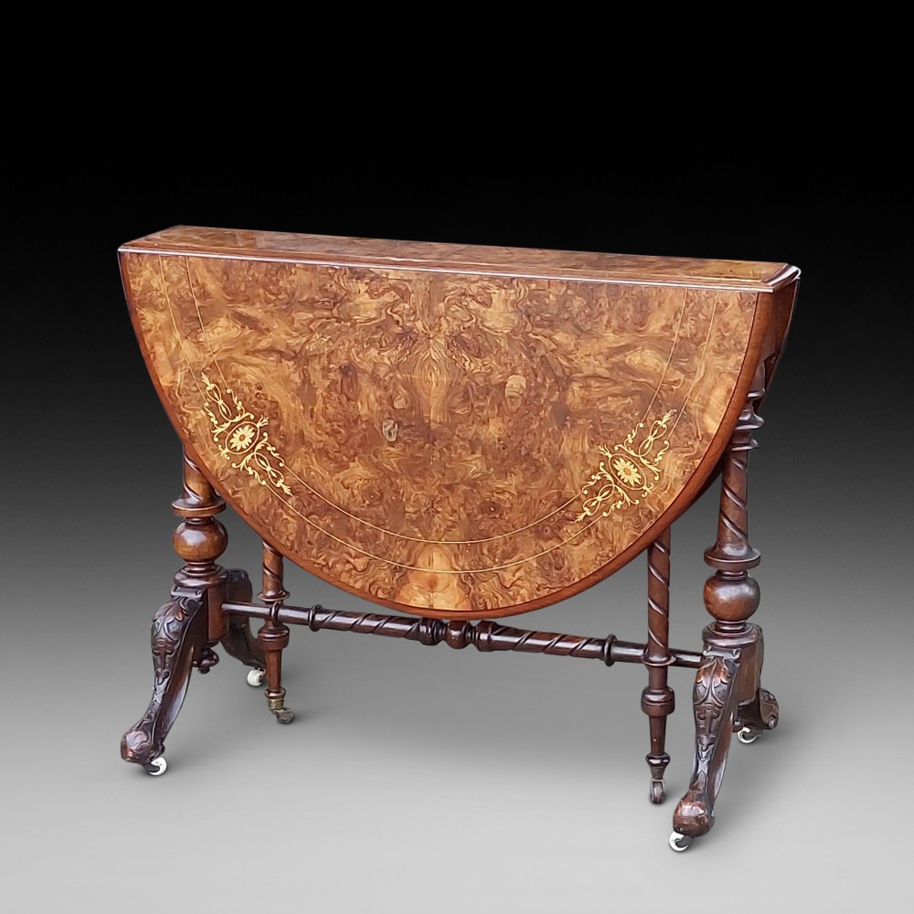 Victorian Burr Walnut and Satinwood Inlaid Sutherland Table