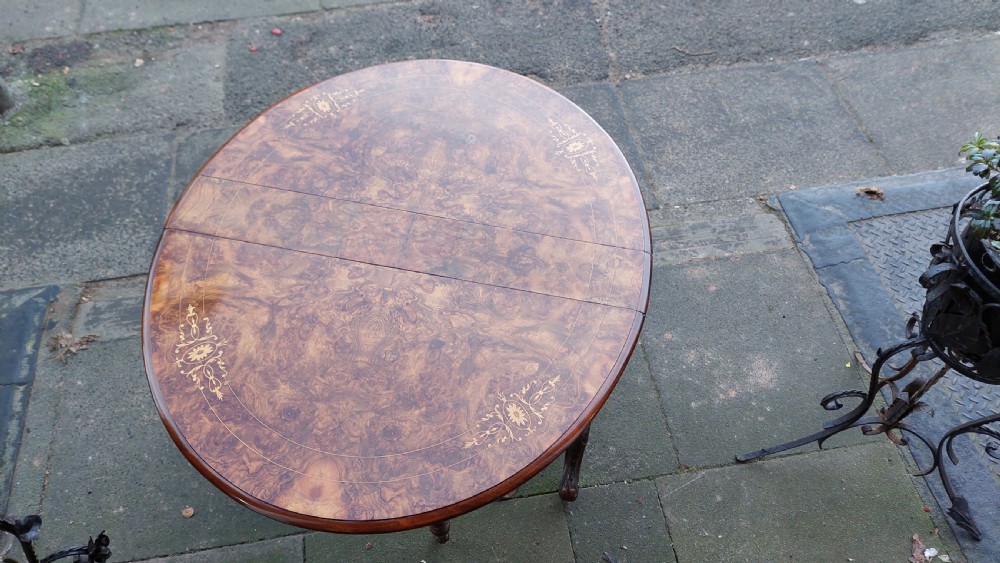 Victorian Burr Walnut and Satinwood Inlaid Sutherland Table View II
