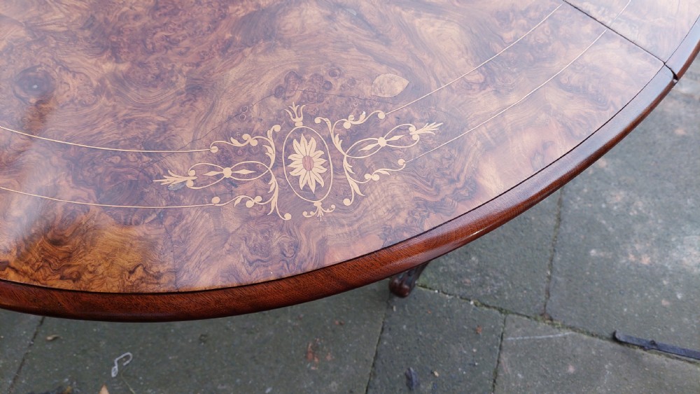 Victorian Burr Walnut and Satinwood Inlaid Sutherland Table View III