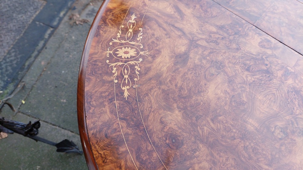 Victorian Burr Walnut and Satinwood Inlaid Sutherland Table View IV