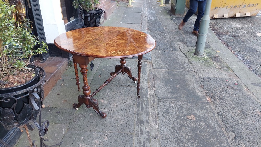 Victorian Burr Walnut and Satinwood Inlaid Sutherland Table View VIII