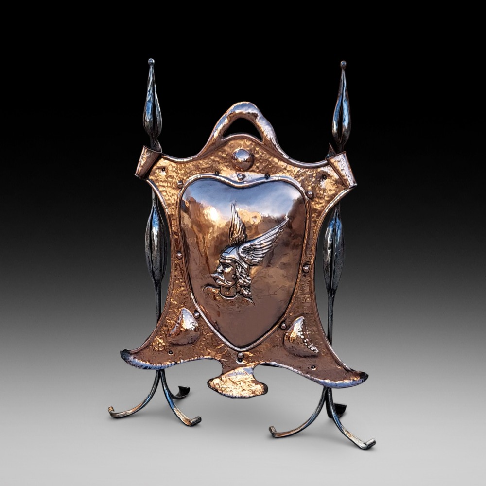 Art Nouveau Copper and Wrought Iron Fire Screen
