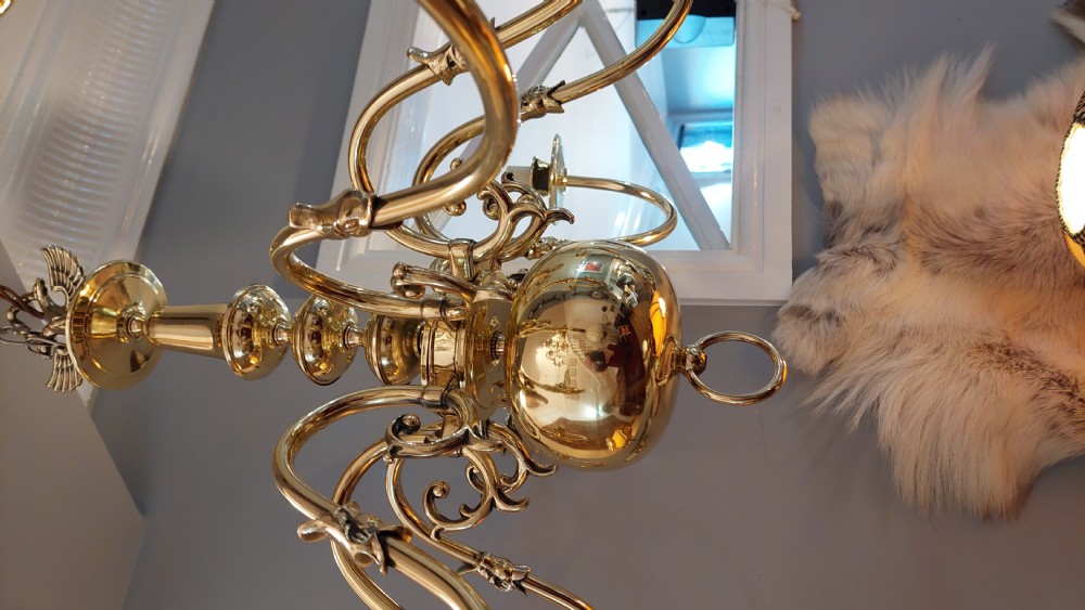 Early 20thC Eight Branch Dutch Style Chandelier View V
