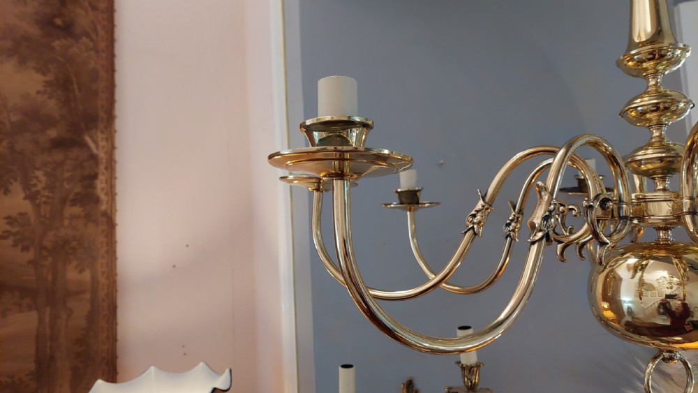 Early 20thC Eight Branch Dutch Style Chandelier View VI