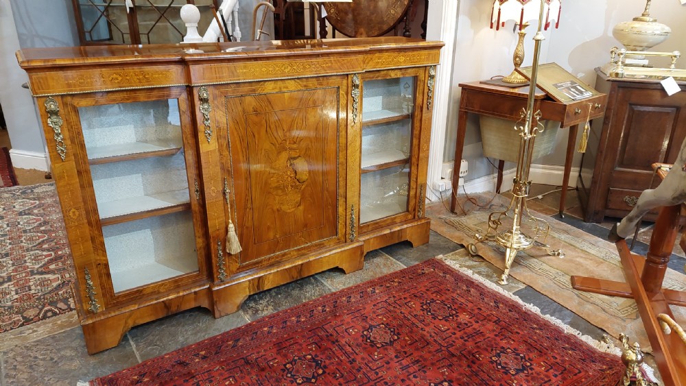 19thC Inlaid Black Walnut Breakfront Credenza Cabinet View II