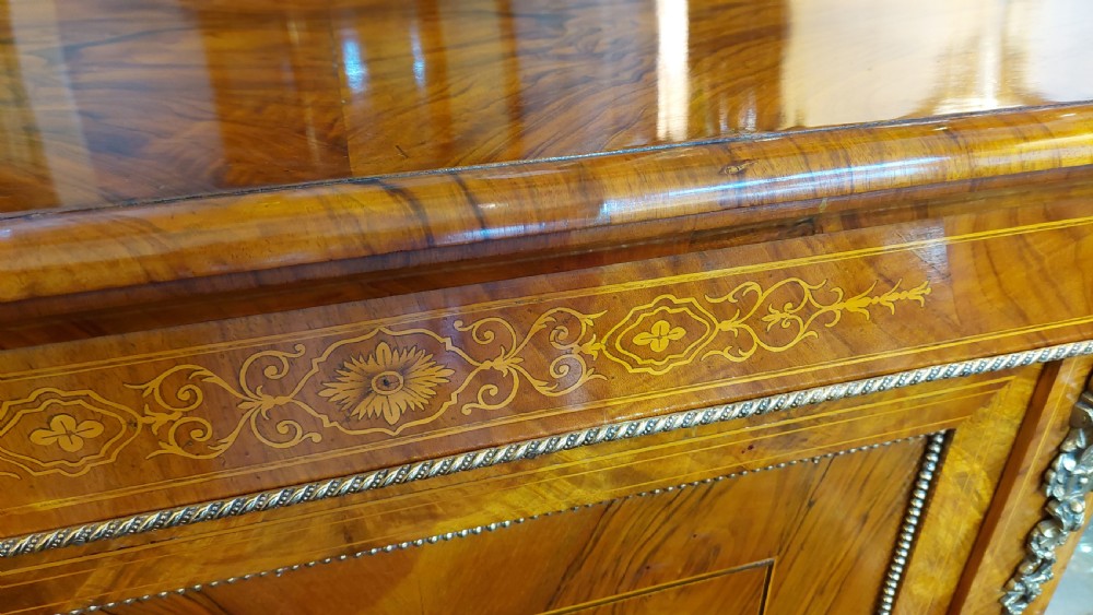 19thC Inlaid Black Walnut Breakfront Credenza Cabinet View III