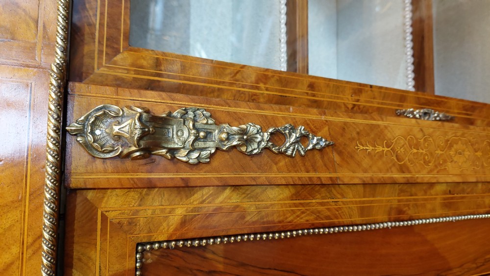 19thC Inlaid Black Walnut Breakfront Credenza Cabinet View IV
