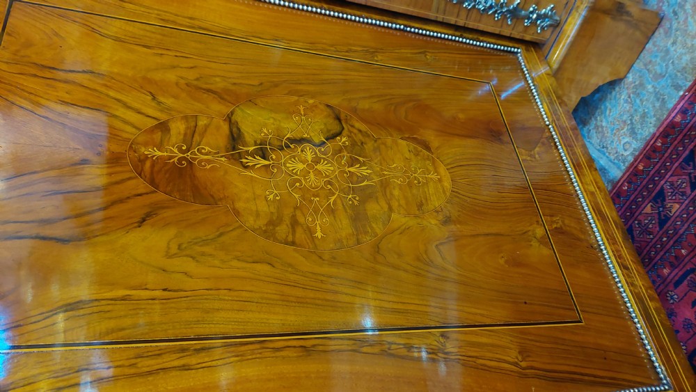 19thC Inlaid Black Walnut Breakfront Credenza Cabinet View VIII