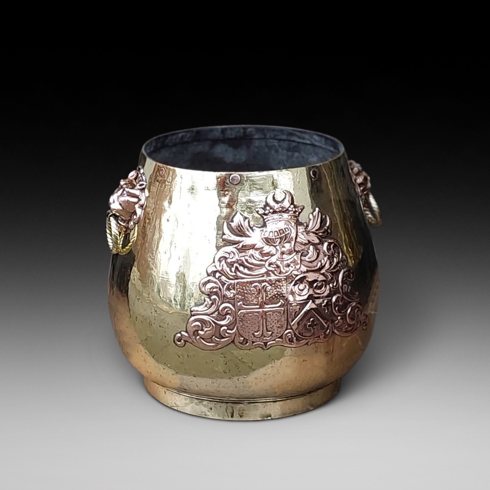 19thC Regency Brass and Copper Log Bin Planter