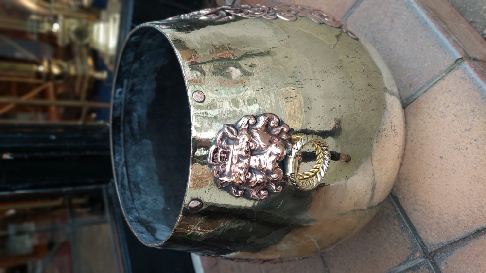 19thC Regency Brass and Copper Log Bin Planter View III