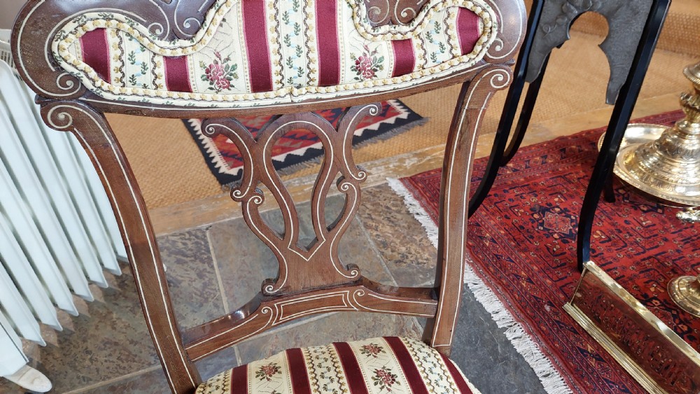 Late Victorian Bone Inlaid Mahogany Salon Chair View III