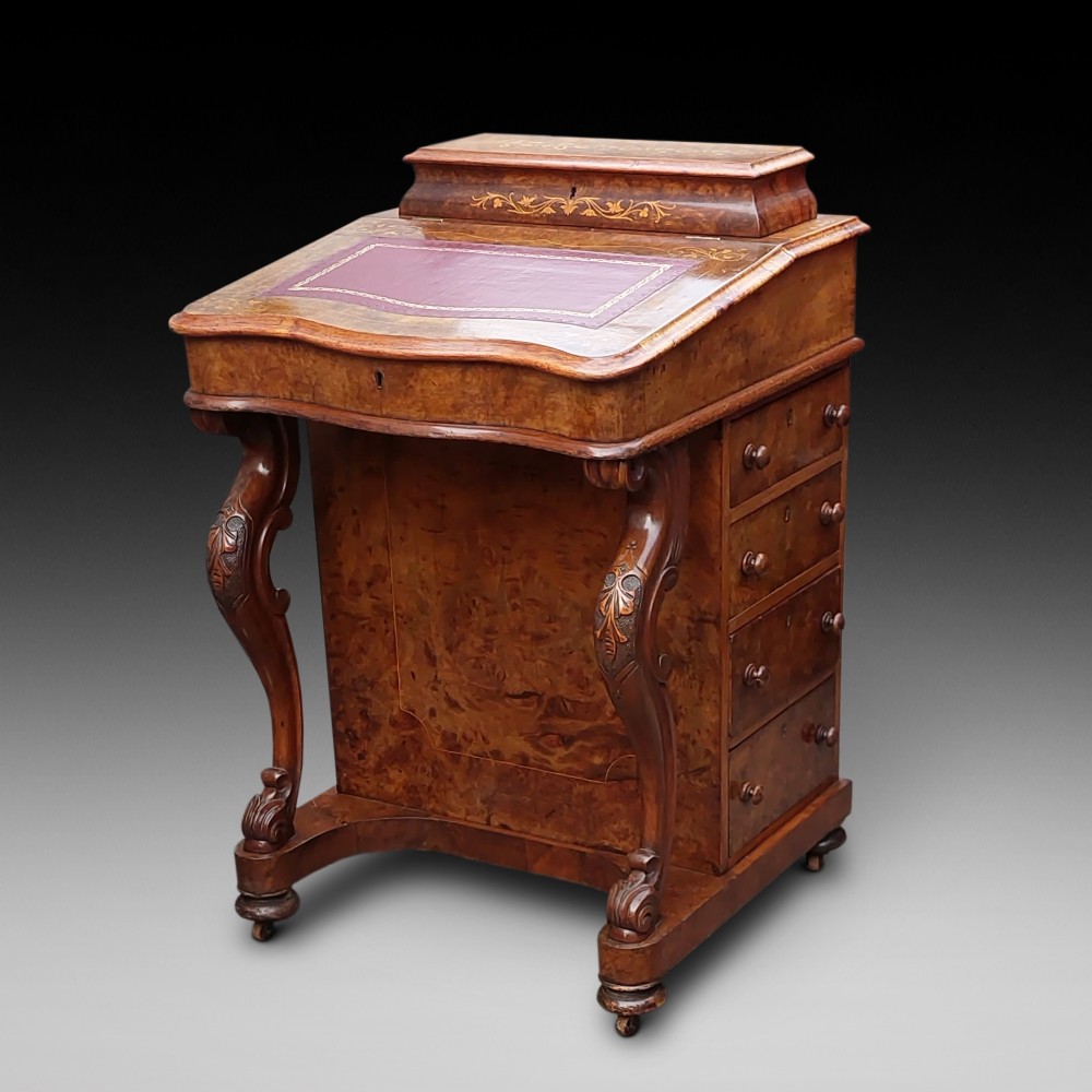 Victorian Walnut and Inlaid Serpentine Front Davenport