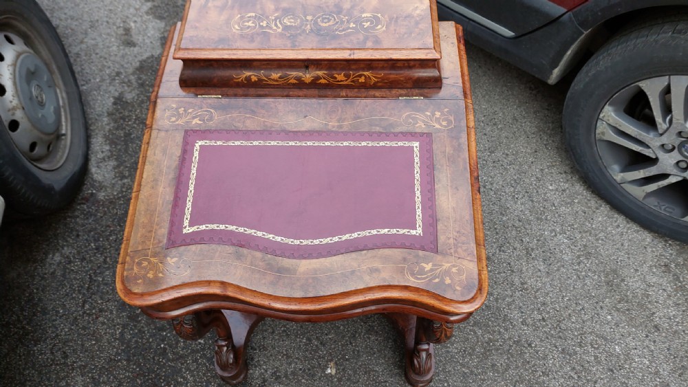 Victorian Walnut and Inlaid Serpentine Front Davenport View II