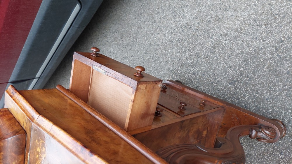 Victorian Walnut and Inlaid Serpentine Front Davenport View V