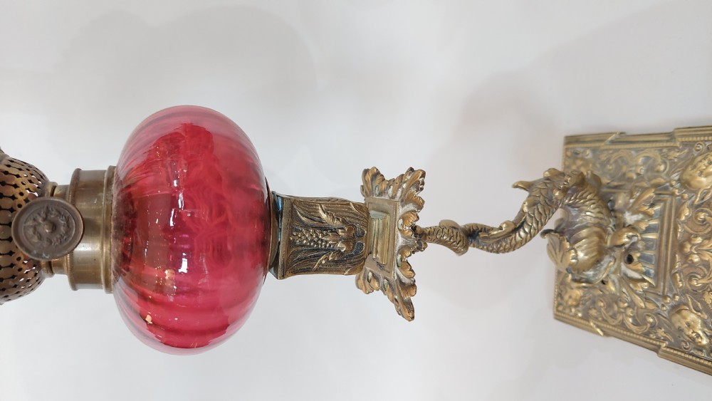 19thC Gilt Brass Oil Lamp View V