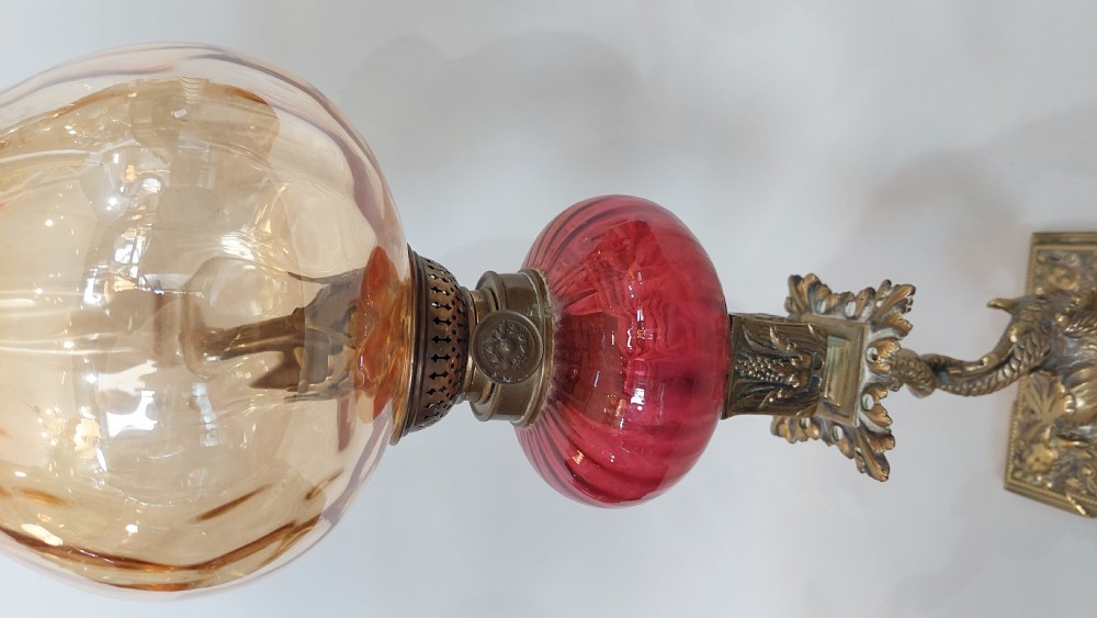 19thC Gilt Brass Oil Lamp View VI
