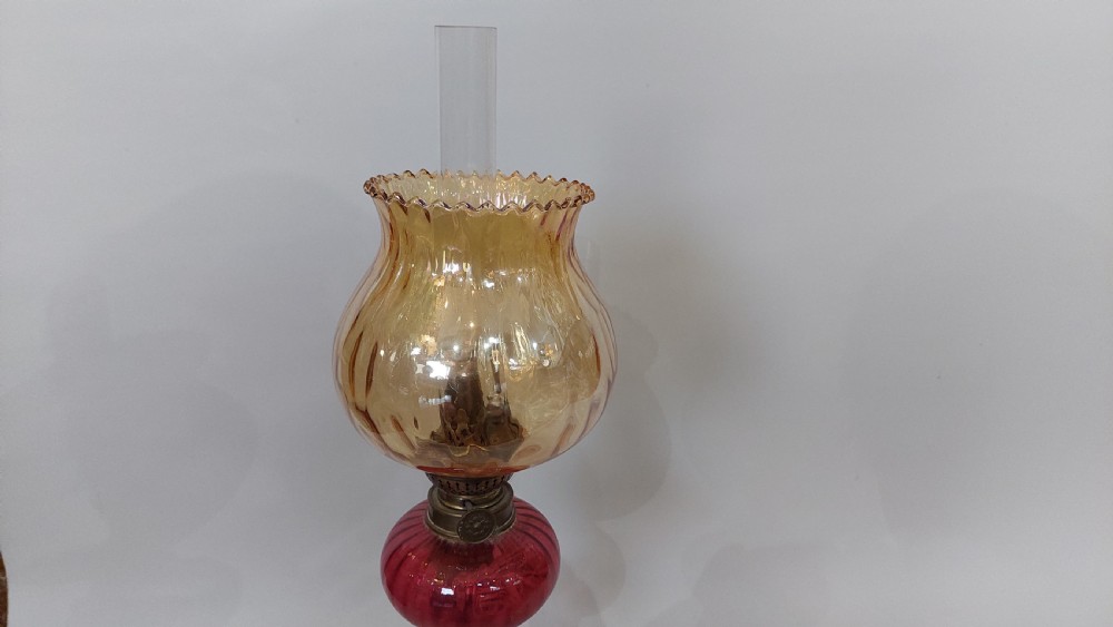 19thC Gilt Brass Oil Lamp View VII