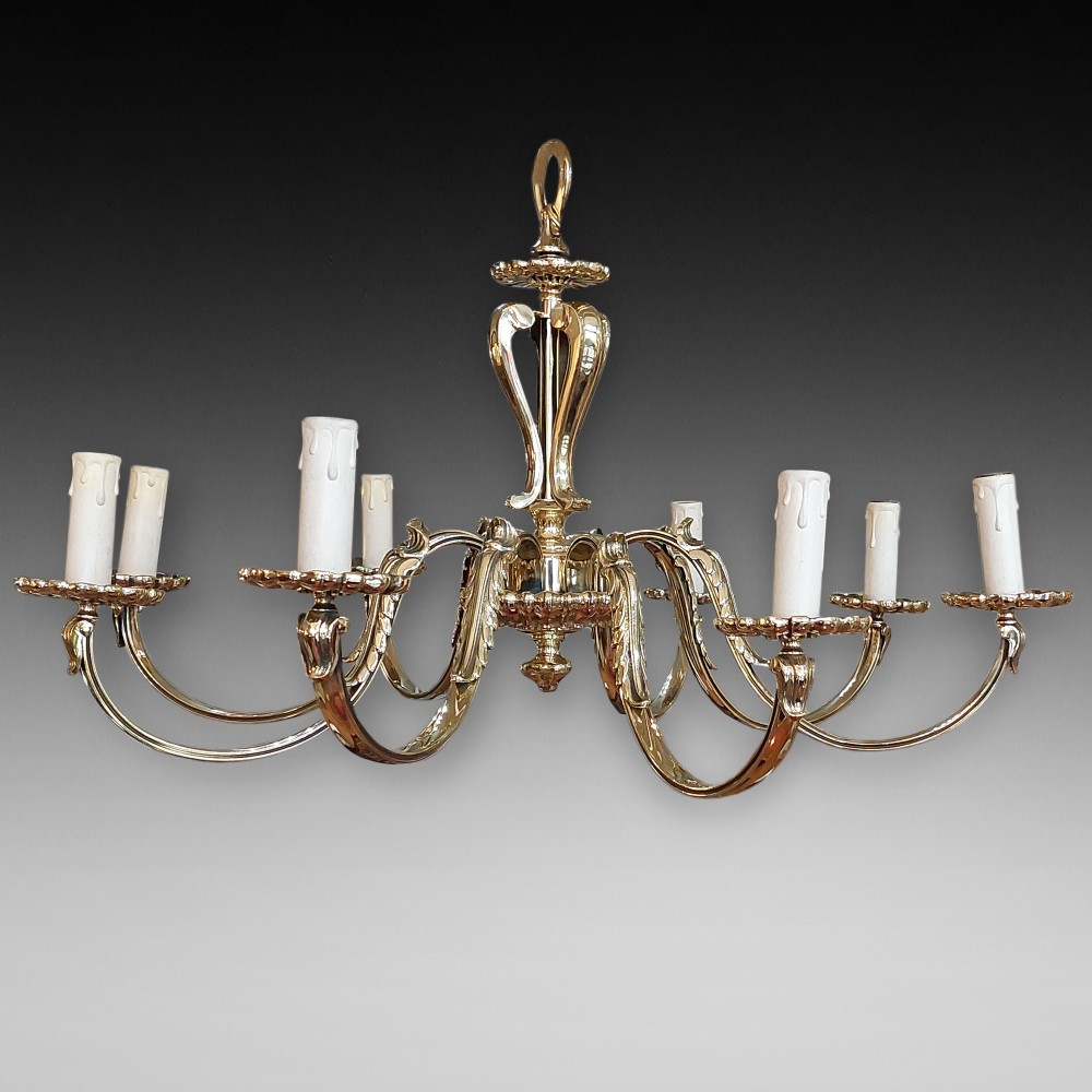 1920's Eight Branch Brass Chandelier