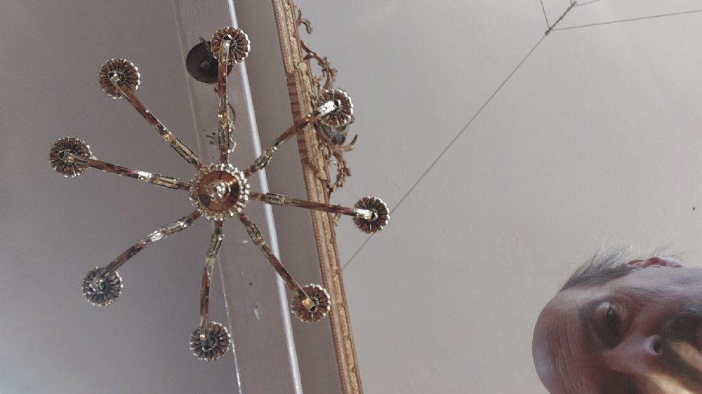 1920's Eight Branch Brass Chandelier View II