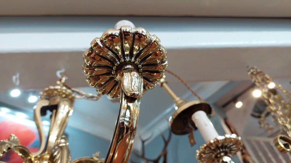1920's Eight Branch Brass Chandelier View IV