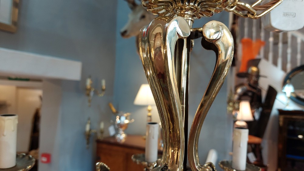 1920's Eight Branch Brass Chandelier View VII