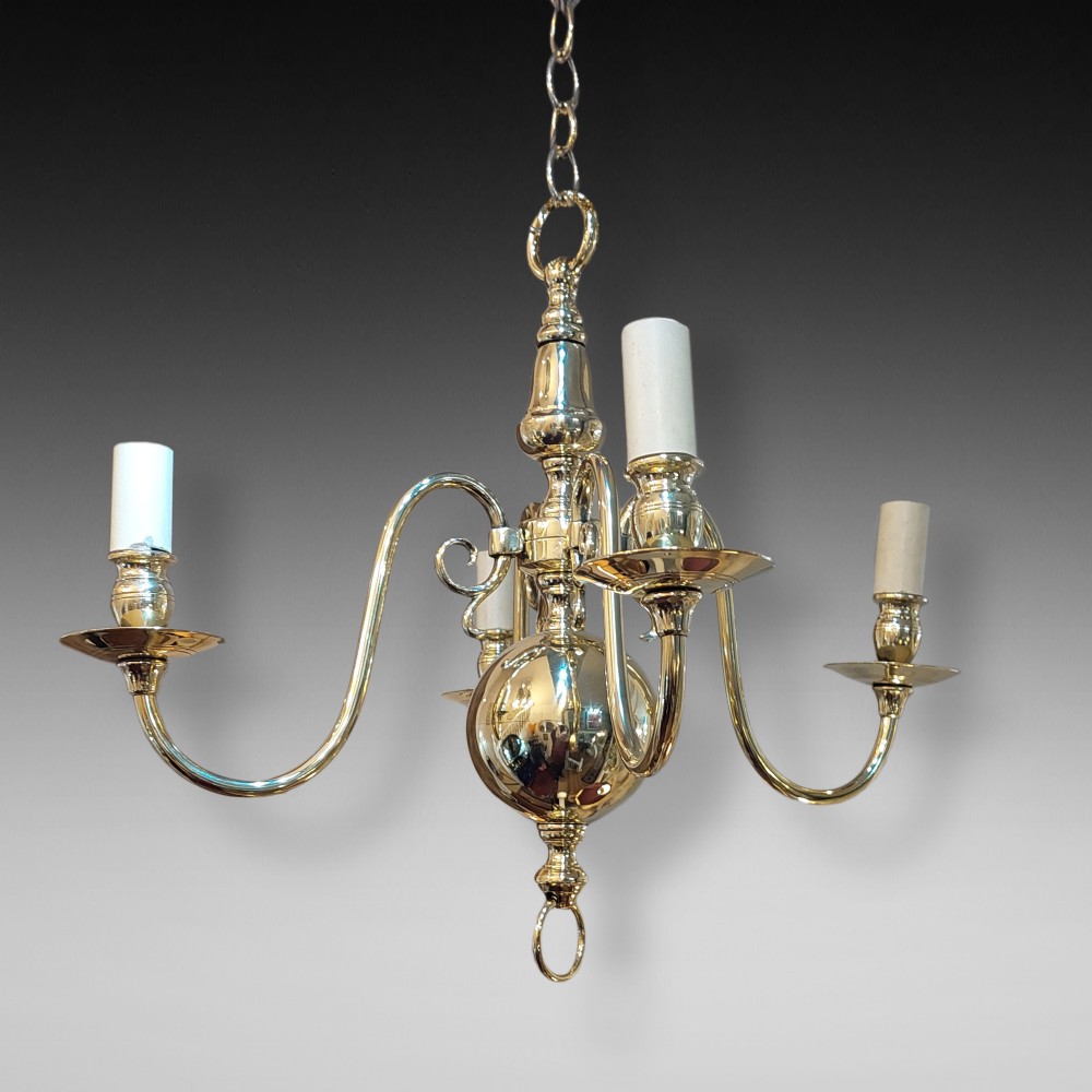 Early 20thC Dutch brass four-branch chandelier