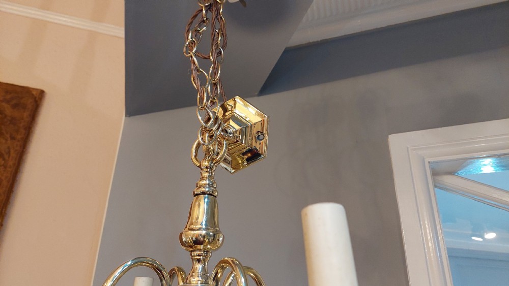 Early 20thC Dutch brass four-branch chandelier View II