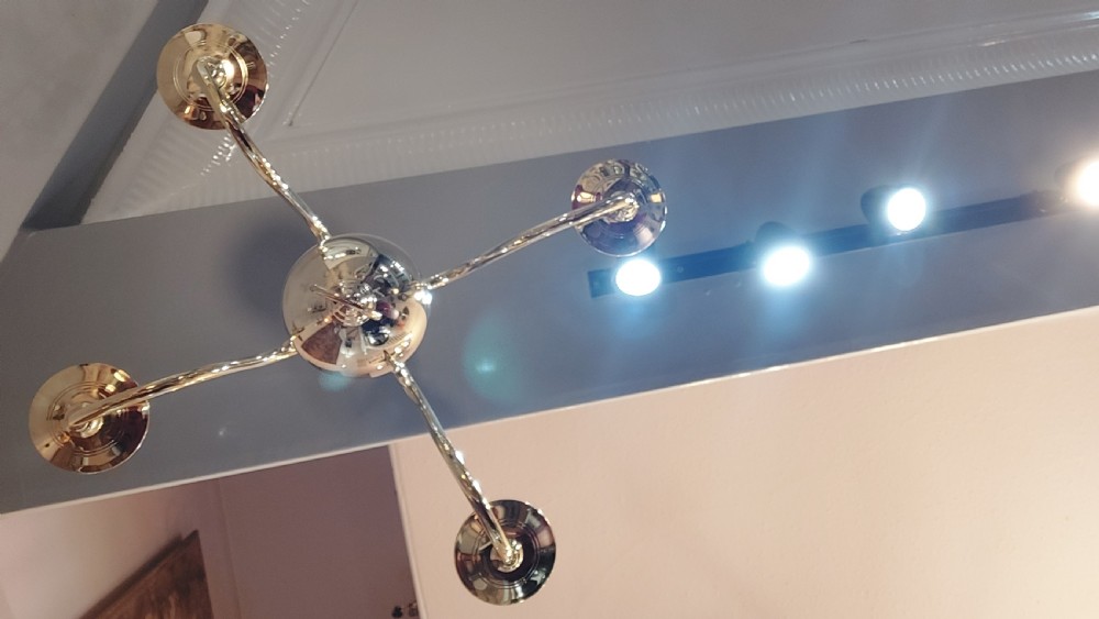 Early 20thC Dutch brass four-branch chandelier View VI