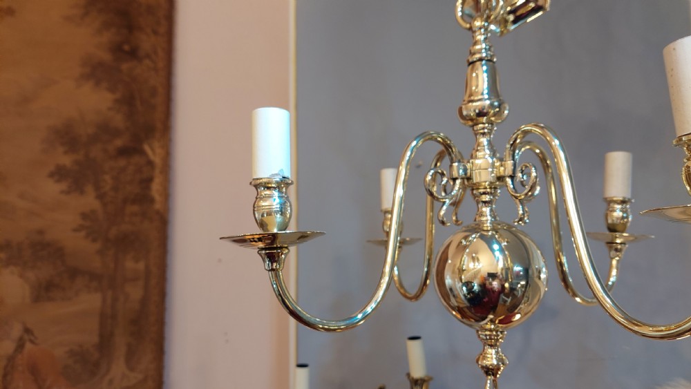 Early 20thC Dutch brass four-branch chandelier View VII